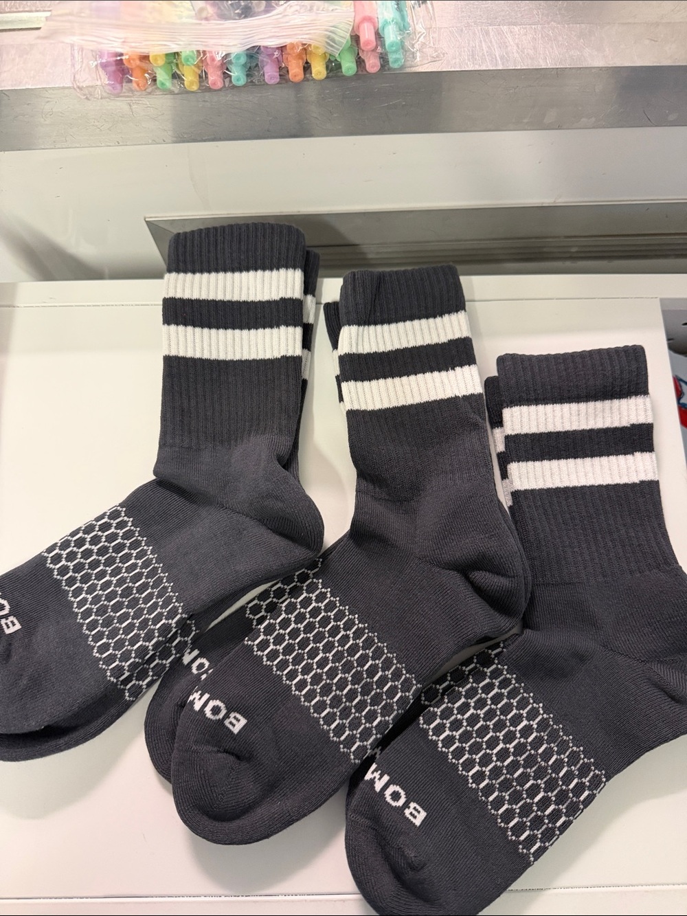 Bombas Black Crew Athletic Socks with White Stripes